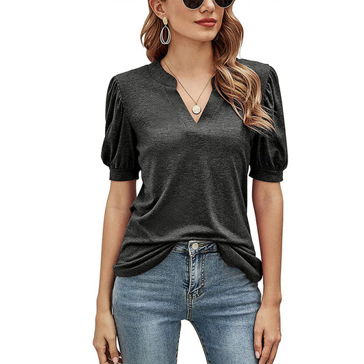 Blusa Casual Mujer Cuello V con Mangas Abullonadas Suelta - Image 7