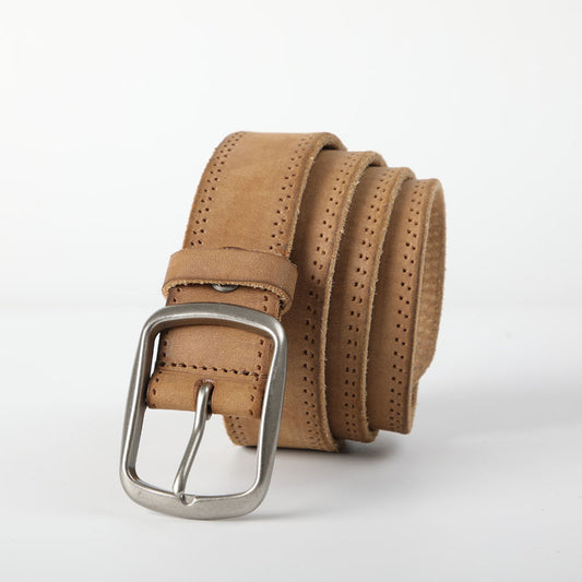 Cinturón de Cuero Vacuno Gastado Estilo Retro para Hombre