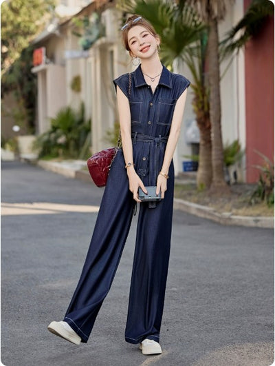 Jumpsuit Denim Ajustado sin Mangas en Tencel para Mujer - Image 10