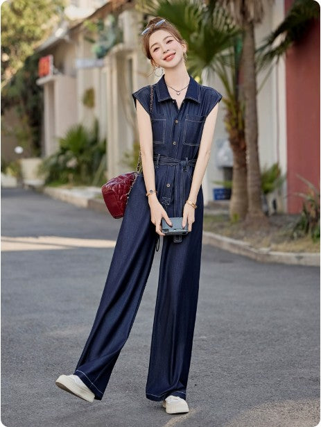 Jumpsuit Denim Ajustado sin Mangas en Tencel para Mujer - Image 10