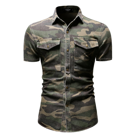 Camisa Camuflaje Slim Fit con Bolsillos - Manga Corta Estilo Coreano - Image 9