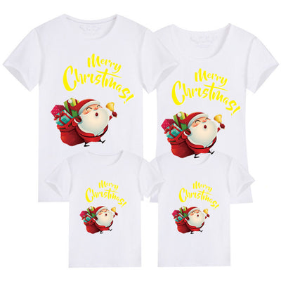 Light green parent-child short sleeve t-shirts with Santa Claus graphic and 'Merry Christmas!' text. - Image 10
