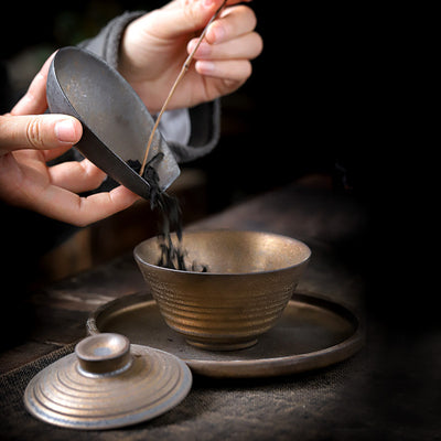 Juego de Té Gaiwan Antiguo Dorado - Tetera Kung Fu con Taza de Porcelana - Image 7