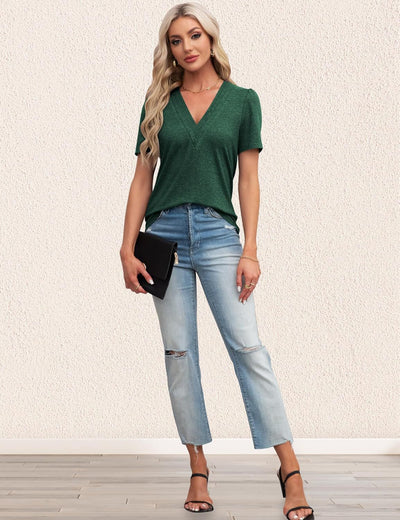 Blusa Casual de Manga Abullonada y Cuello en V para Mujer - Image 40