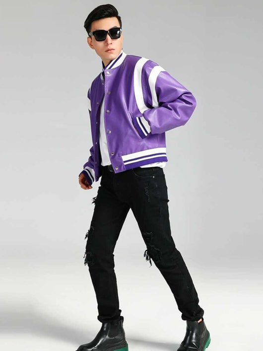 Chaqueta de Cuero Biker Colorblock con Estilo Americano - Image 7