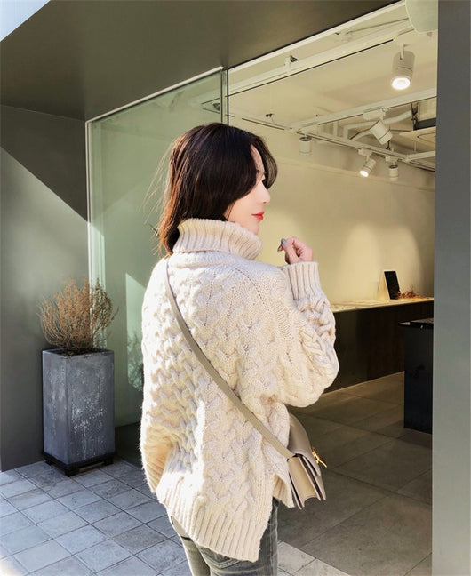 Suéter Cuello Alto Tejido Suelto Estilo Relajado con Textura Gruesa - Image 22