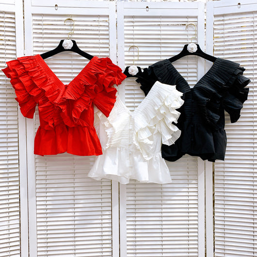 Blusa Francesa Ajustada al Busto con Escote en V - Efecto Reductor