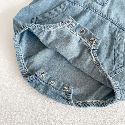 Mono de Algodón Denim para Niña - Manga Corta con Bolsillos Grandes - Image 5