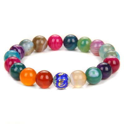 Pulsera de Piedra Ágata Multicolor con Cuentas de Esmalte para Hombre - Image 4