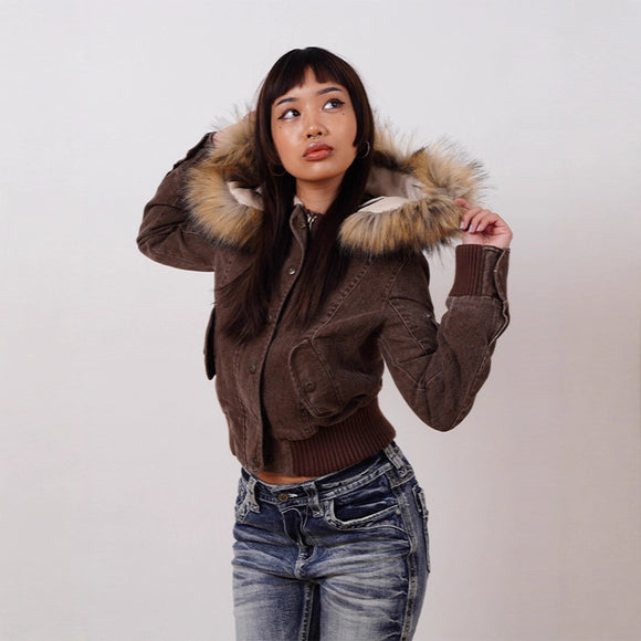 Chaqueta Corta Estilo Retro Americano con Capucha