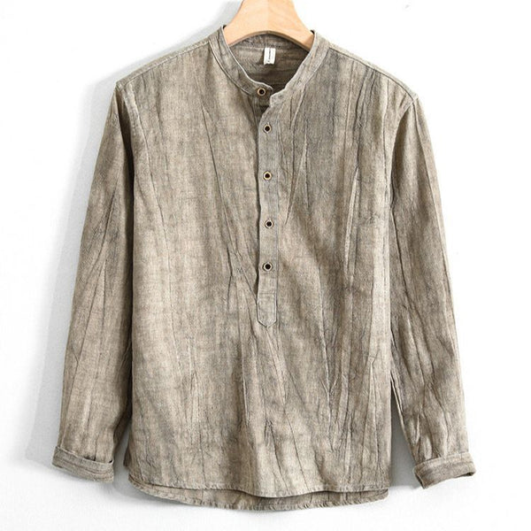 Camisa Holgada de Algodón y Lino Estilo Japonés para Hombre