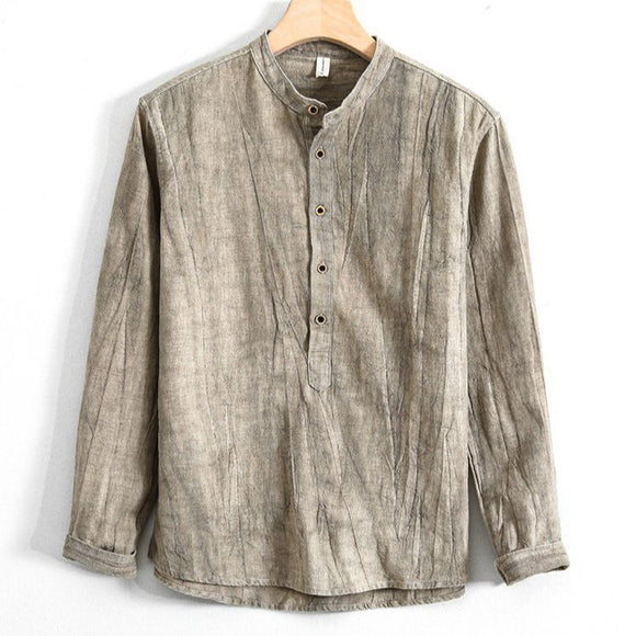 Camisa Holgada de Algodón y Lino Estilo Japonés para Hombre