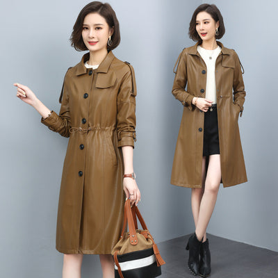 Abrigo Trench de Cuero para Mujer - Largo, Suelto y Elegante - Image 17