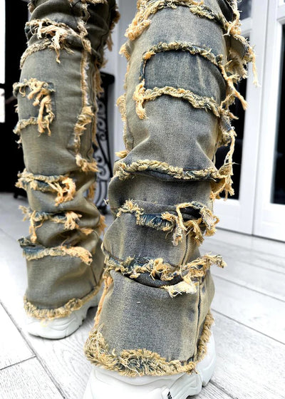 jeans, trousers, beige, white, burgundy, ripped, distressed, patched - Image 29
