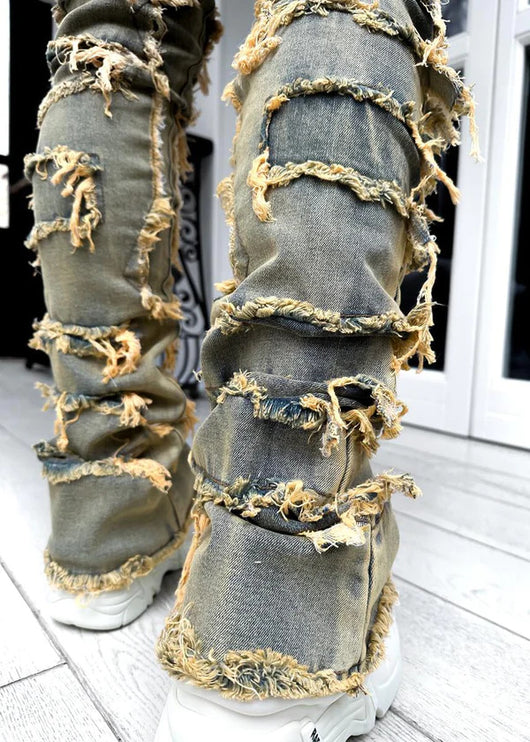 jeans, trousers, beige, white, burgundy, ripped, distressed, patched - Image 29
