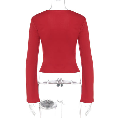 Blusa Cuadrada Entallada con Mangas Acampanadas - Camiseta Lisa de Corte Elegante - Image 12
