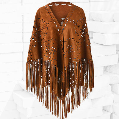 Capa Chal de Gamuza Deerskin con Borlas - Estilo Europeo Elegante - Image 5