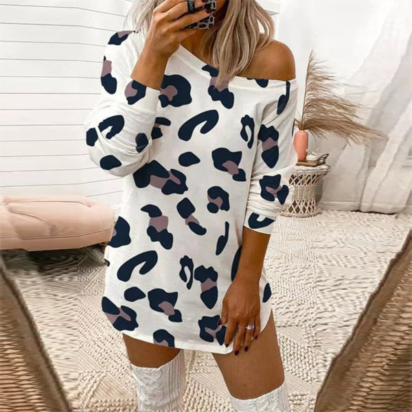 Vestido Estampado de Leopardo con Hombro Descubierto y Mangas Largas - Image 3