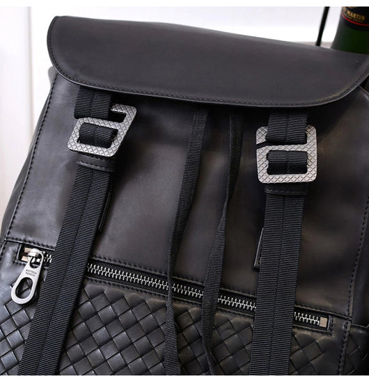 Mochila de Cuero Trenzado para Hombre - Gran Capacidad y Estilo Casual - Image 9
