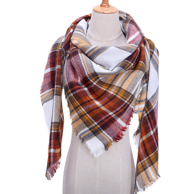 Bufanda de Cashmira Artificial Otoño Invierno Triangular Pareja Cuadros Cálida - Image 39