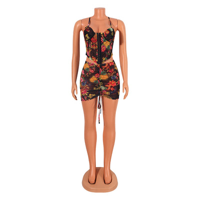 Conjunto Atrevido de Falda Corta con Tirantes de Malla Estampada - Image 4