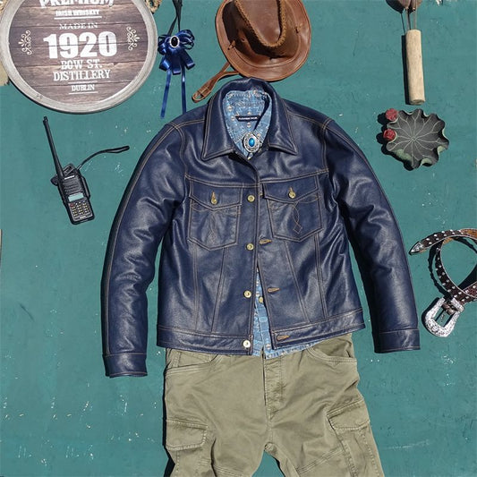 Chaqueta de Cuero Genuino Estilo Motociclista Premium