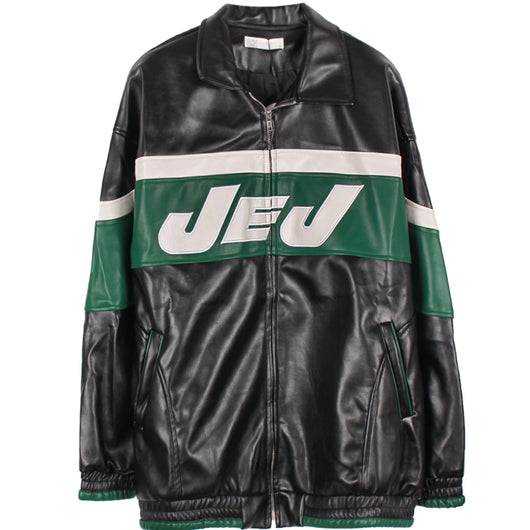 Chaqueta de Cuero Negra Estilo Retro Americano con Costuras de Letras - Image 6