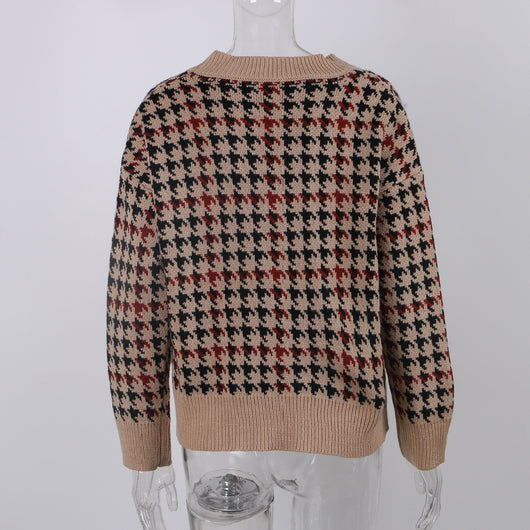 Suéter Suelto Estampado Pata de Gallo para Mujer - Image 12