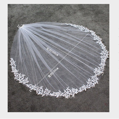 Velo de Novia Elegante Encaje Blanco Monocapa Europeo - Image 13