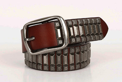 Cinturón Hip-Hop Pagoda Retro con Remaches de Cuero Genuino Unisex - Image 6