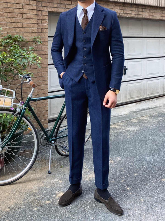 Traje Slim Fit Espiga Retro Lana Otoño Invierno para Hombre - Image 8