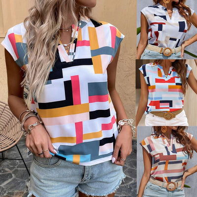 Blusa Estampada con Cuello en V y Mangas Abullonadas para Mujer