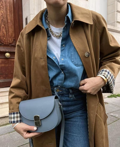 Abrigo Tipo Polo Trench Coat para Mujer Beige Abotonado Simple - Image 7