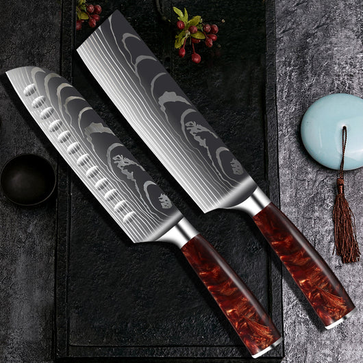 Juego de Cuchillos de Cocina Damascus con Mango de Resina Roja - Image 30