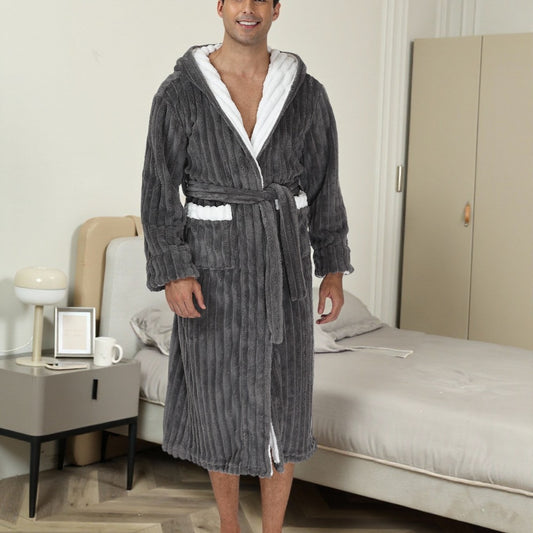 Bata Larga Térmica con Capucha para Hombre - Franela Gruesa