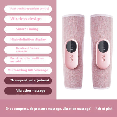 Pair of gray wireless leg massagers with heating, air pressure, and vibration functions for relaxation. - Image 7