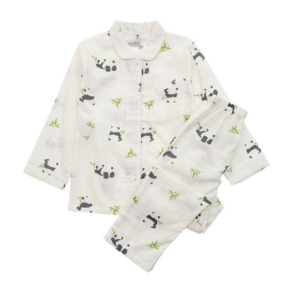 Pink long-sleeved pajama set for children with an all-over cherry print, Peter Pan collar, and matching pants. - Image 8