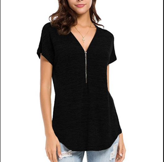 Blusa Suelta V-Escote Manga Corta con Detalles de Costura - Image 4
