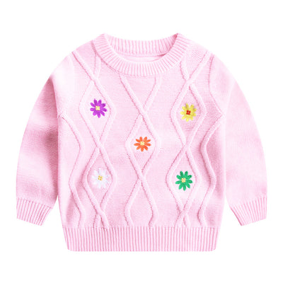 Suéter Infantil con Flores Bordadas - Cuello Redondo para Niñas