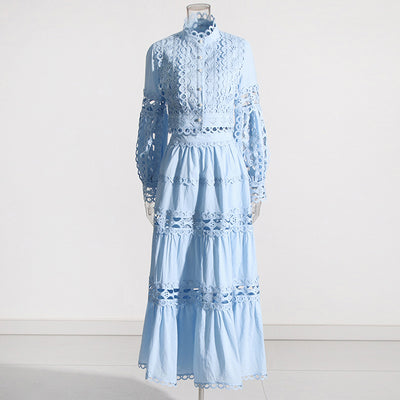 Conjunto de Dos Piezas: Blusa Manga Larga con Cuello de Encaje y Falda Cintura Alta - Image 9