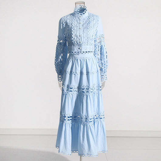 Conjunto de Dos Piezas: Blusa Manga Larga con Cuello de Encaje y Falda Cintura Alta - Image 9