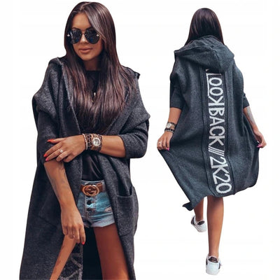 Cardigan con Capucha y Letras Bordadas - Suéter Tejido para Mujer - Image 15