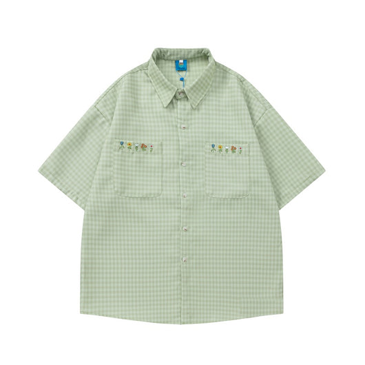 Camisa a Cuadros Bordada Suelta para Parejas - Diseño Versátil - Image 5