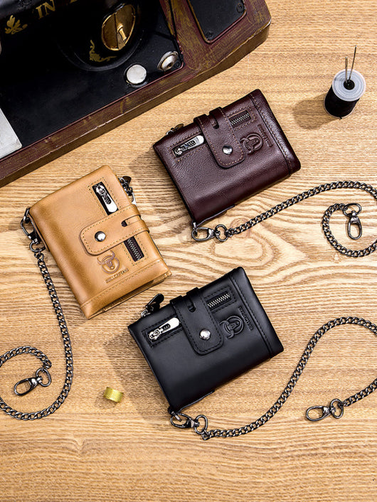 Billetera Retro de Cuero Genuino Bifold Compacta con Doble Cierre - Image 11