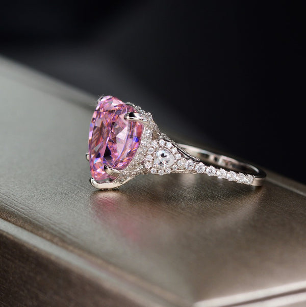Anillo de Diamante Carbono Plata Clásico Elegante