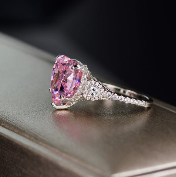 Anillo de Diamante Carbono Plata Clásico Elegante