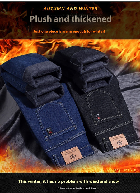 Pantalones Vaqueros Gruesos Forrados en Fleece para Hombre Talla Grande - Image 21
