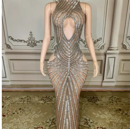 Vestido de Fiesta Transparente con Detalles Calados para Escenario y Noche - Image 8