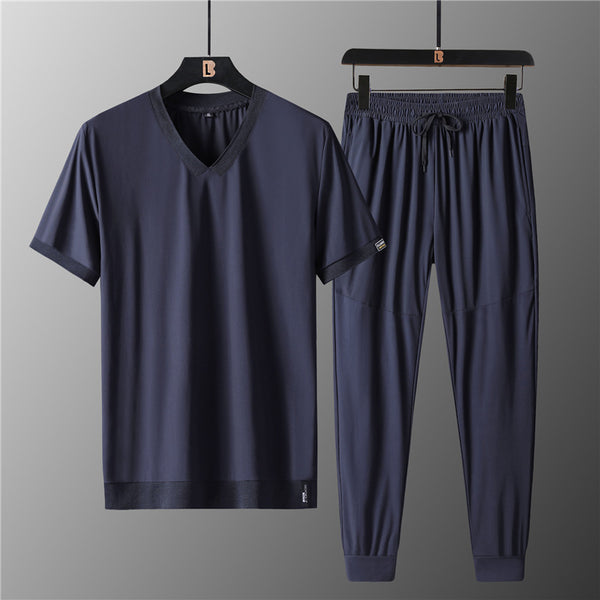Camiseta Deportiva Hombre Talla Grande Cuello V Seda de Hielo Manga Corta
