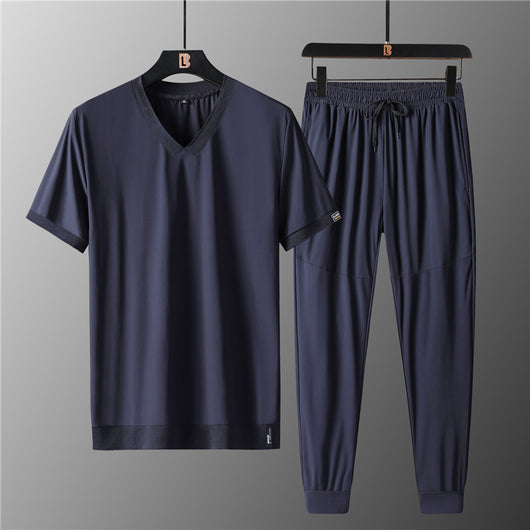 Camiseta Deportiva Hombre Talla Grande Cuello V Seda de Hielo Manga Corta - Image 2